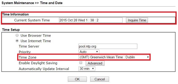 a screenshot of time and date settings on DrayOS